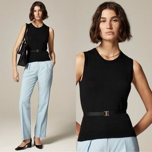 NWT J CREW Belted sweater shell in merino wool in black